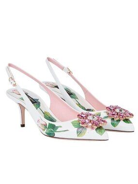 Dolce & Gabbana  Tropical Rose Leather Slingback Pumps Size 40 IT. 9 US